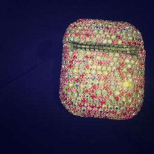 Pink rhinestone bling bling air pod case